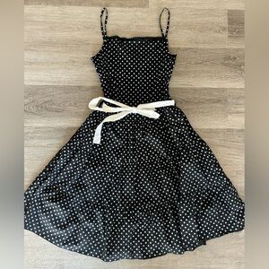 Polka dot skater dress with waist tie